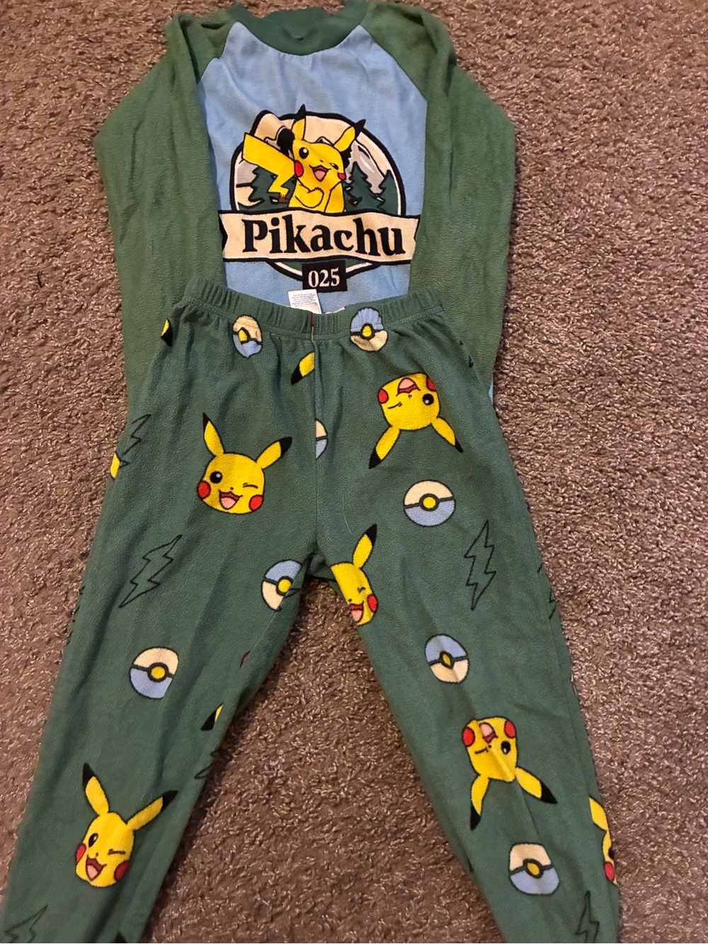 Pikachu Green Kids Pajama Set + dinosaur sleep set for kids
